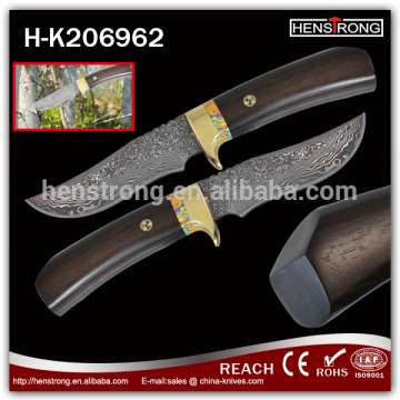 Wooden Handle Damascus Steel Fix Blade Knife Rescue Knife