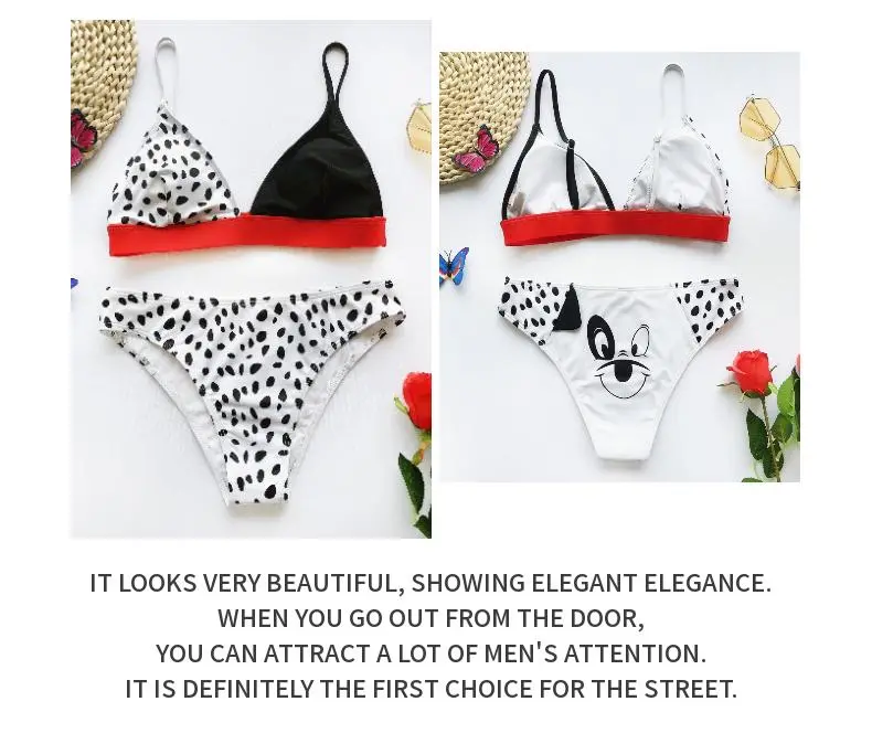 Wholesale Summer off Shoulder Cartoon Bikini Strap Two Pieces Leopard Cute DOT Women Swimwear