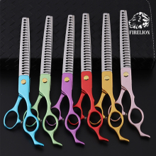 FIRELION 7-inch Multicolor Aluminum Handle Shark Teeth Shears for Dog Grooming