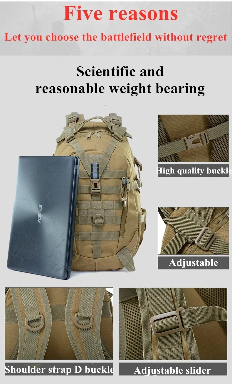 25L 3p Tactical Backpack Military Style Rucksack Travel Camping Hiking Bags for Outdoor