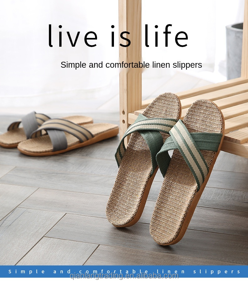 Summer slippers seasons couples home indoor ourdoor flax slippers Anti-slip thick-bottomed fabric floor slippers female