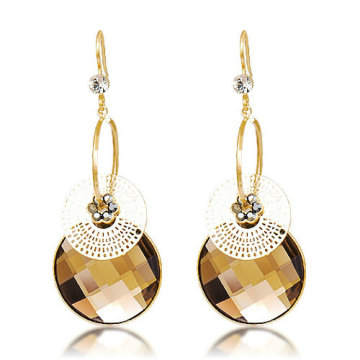 Golden olive rhinestone large drop earring round shaped