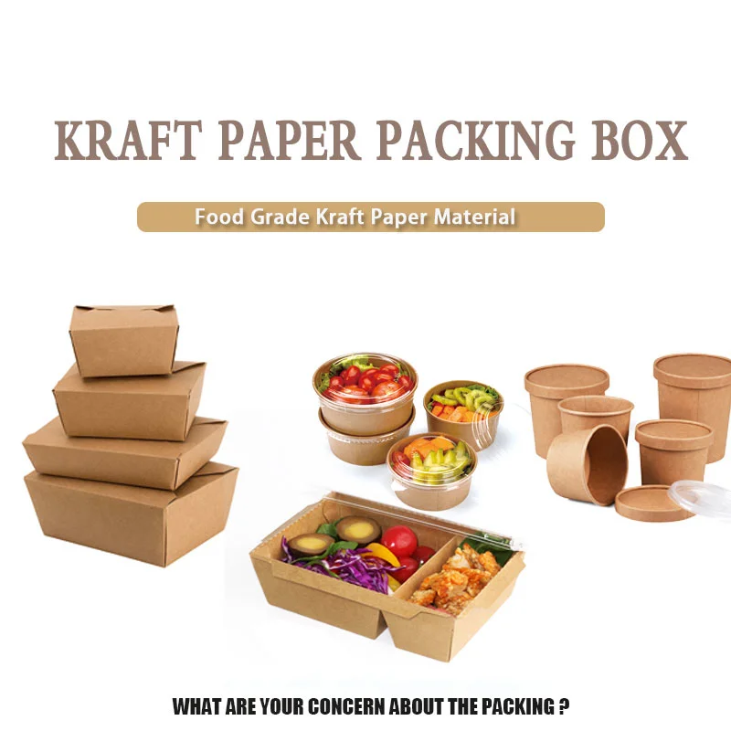 Eco Friendly Takeaway Food Containers Disposable Hot Soup Cups Kraft Paper Salad Bowl