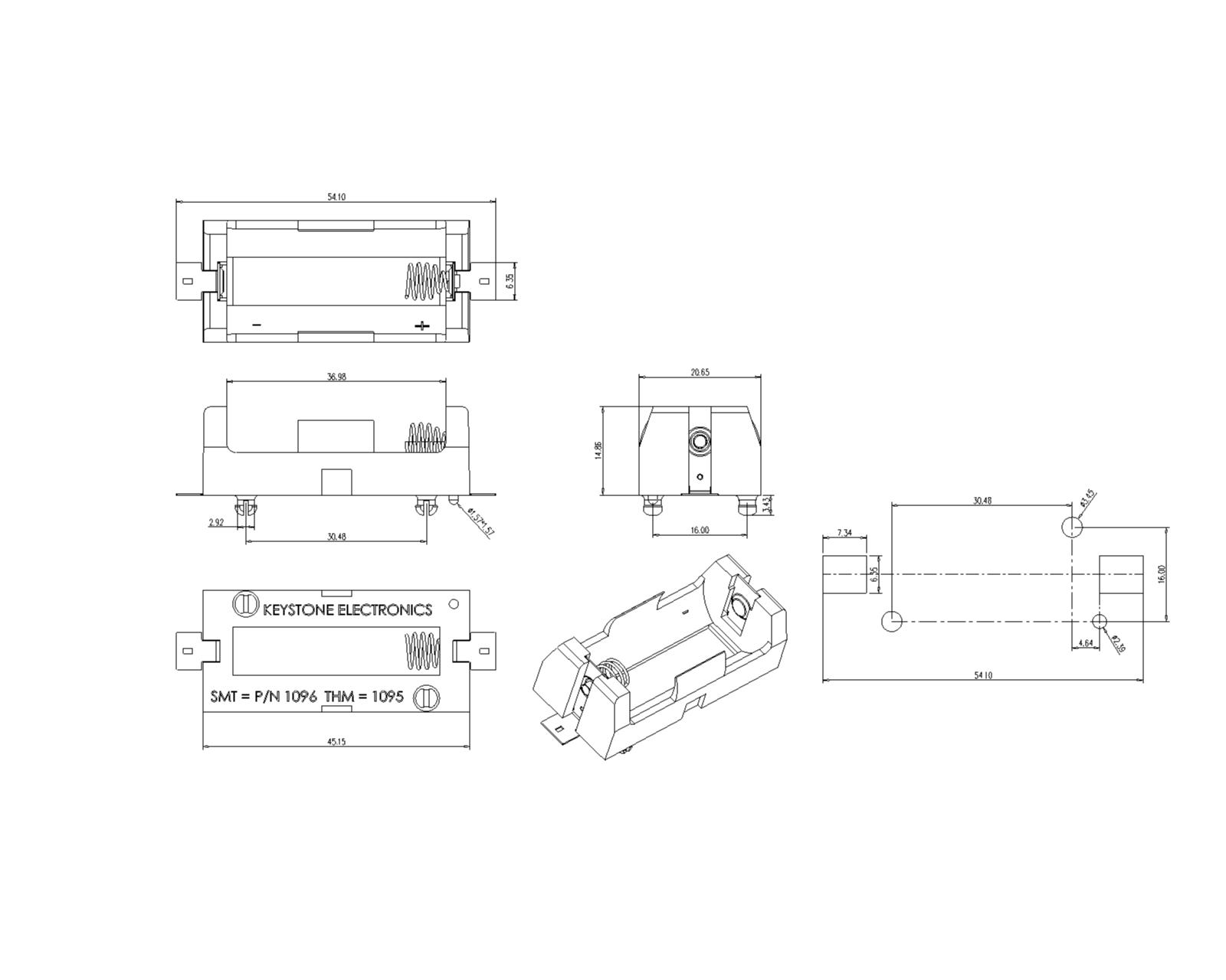 BBC-M-SN-A-110 Single Battery Holder For 18350 SMT