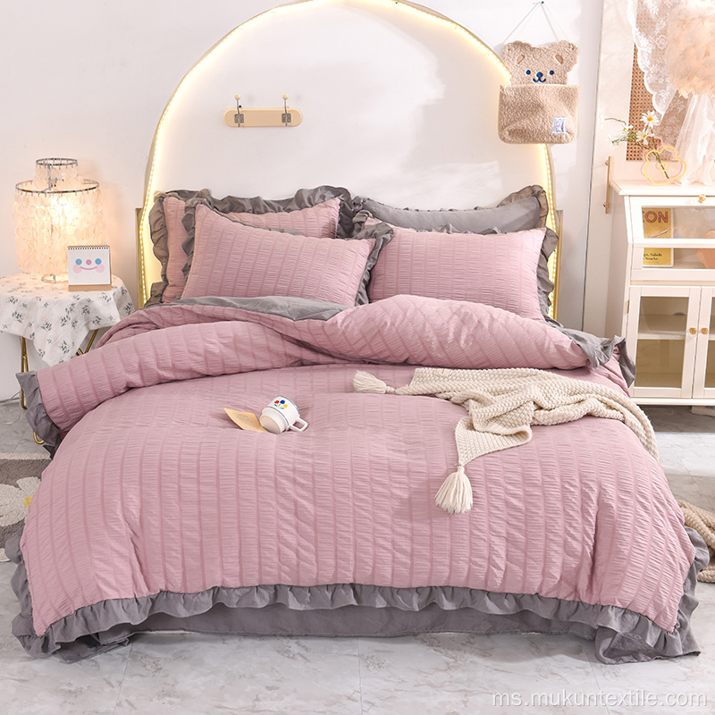 Orange Murah 100% Cotton SeSucker Bedding Set Set