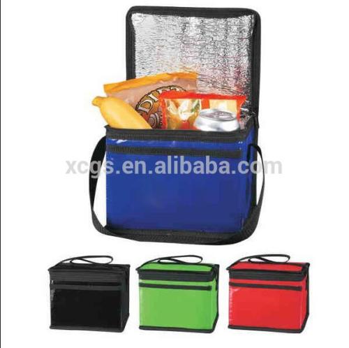 Customized size and types red and blue color with litter pocket promotional polyester cooler bag