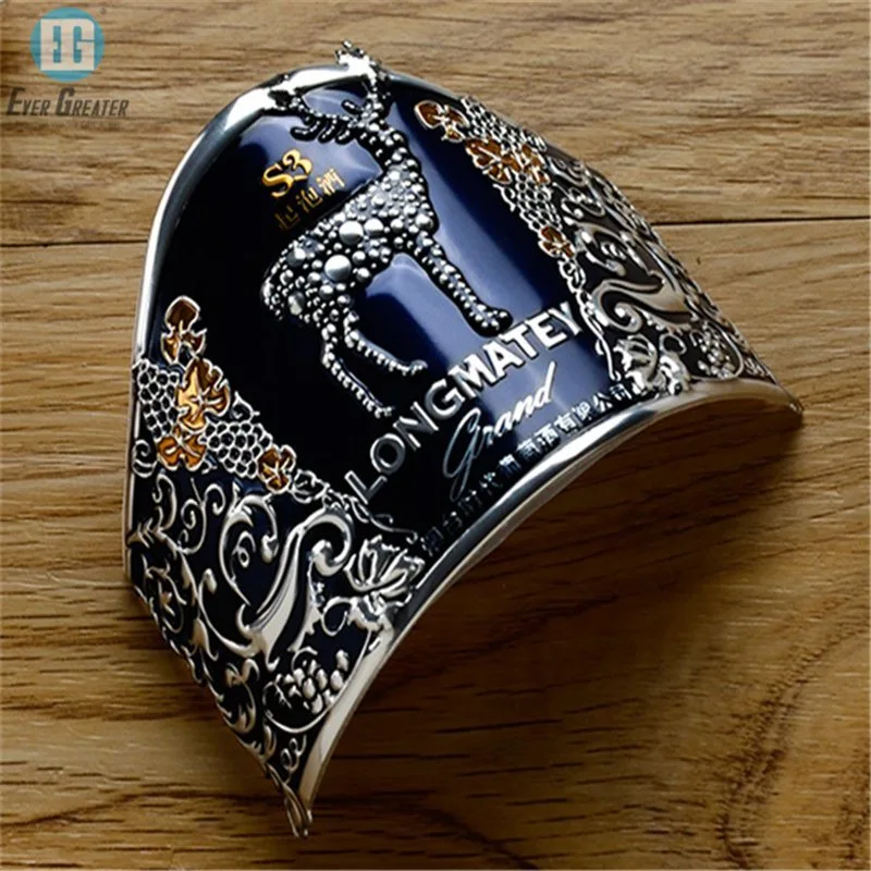 Factory Custom Metal Label Aluminum Embossed Bottle Label Wine Metal