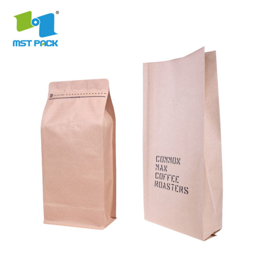 Vysoce kvalitní opětovné uzavíratelné kufry Kraft Paper Coffee Bag Flat Bottom Balení s ventilem