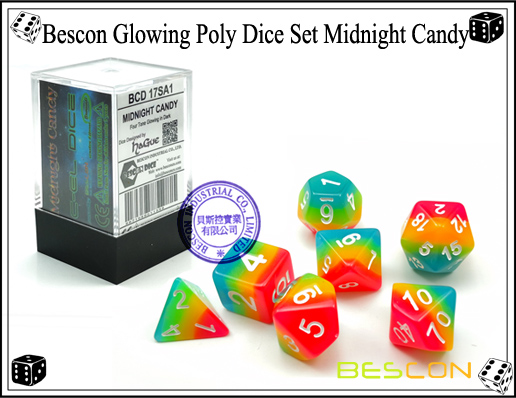 Jeu de Dés poly Gluant Bescon Midnight Candy-2 Bescon Glowing Poly Dice Set Midnight Candy-2