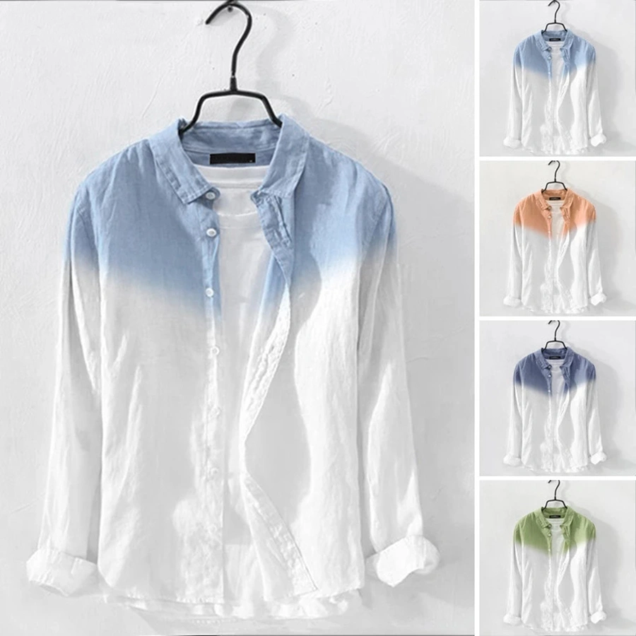 Men's Shirt Fashion Cotton Hanging Dyed Gradient Button Chic Shirts