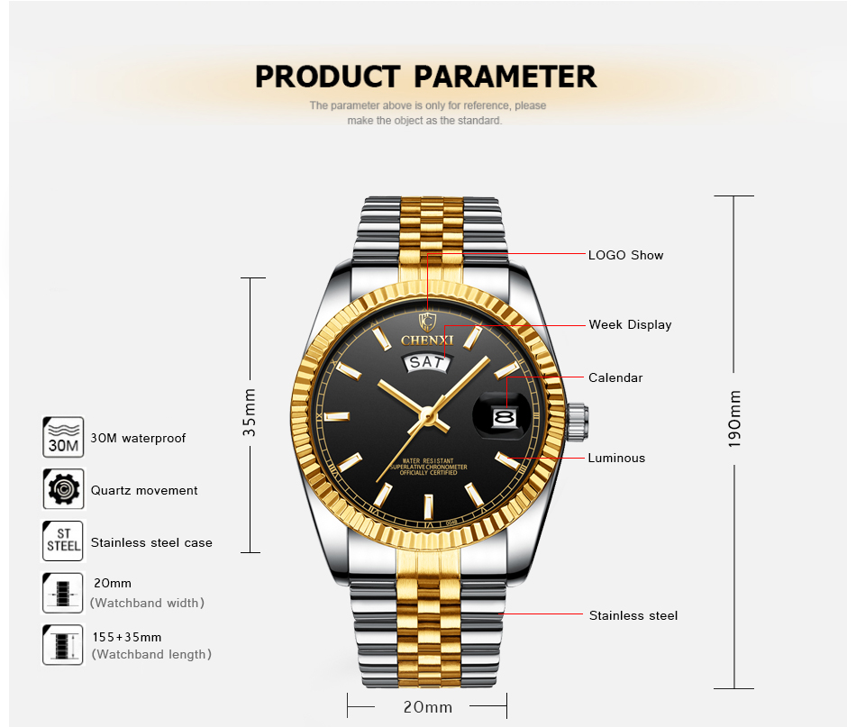 Top Luxury Brand CHENXI Men 2019 Casual Fashion Quartz Business Male Wristwatches Analog Waterproof Clock Relogio Masculino