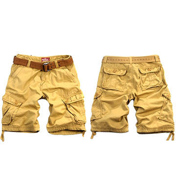 Men's Belted Heavy Wash Cargo Shorts with Multiple Pockets