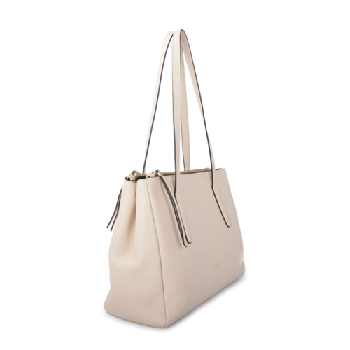 Grand sac monogramme en cuir beige épais