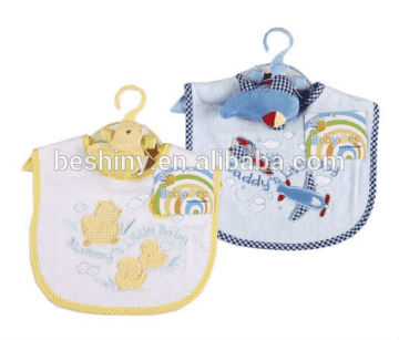 2 layer cute terry material baby bibs with toy