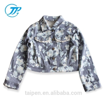 Stylish Children Girls Jacket 100% Cotton Autumn Flower Causal Jacket With Lace For Girls