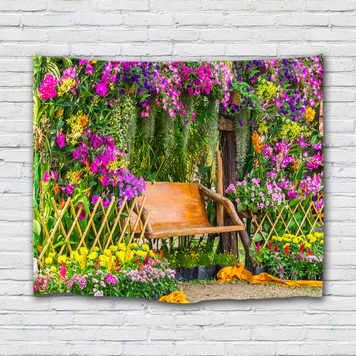 Flowers Bench Tapestry Wall Hanging Green Plants Park Garden Wall Tapestry for Livingroom Bedroom Dorm Home Decor