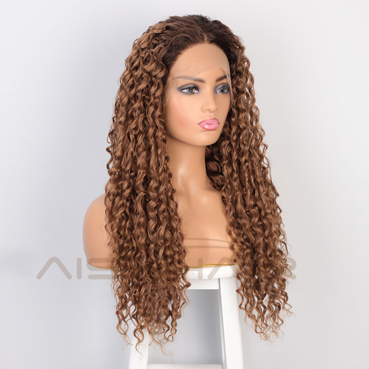 Aisi Hair 24 Inch Long Wavy Ombre Brown Wig Afro Kinky Curly Swiss Lace Wig Curly Wave Lace Frontal Hair Wigs For Black Women