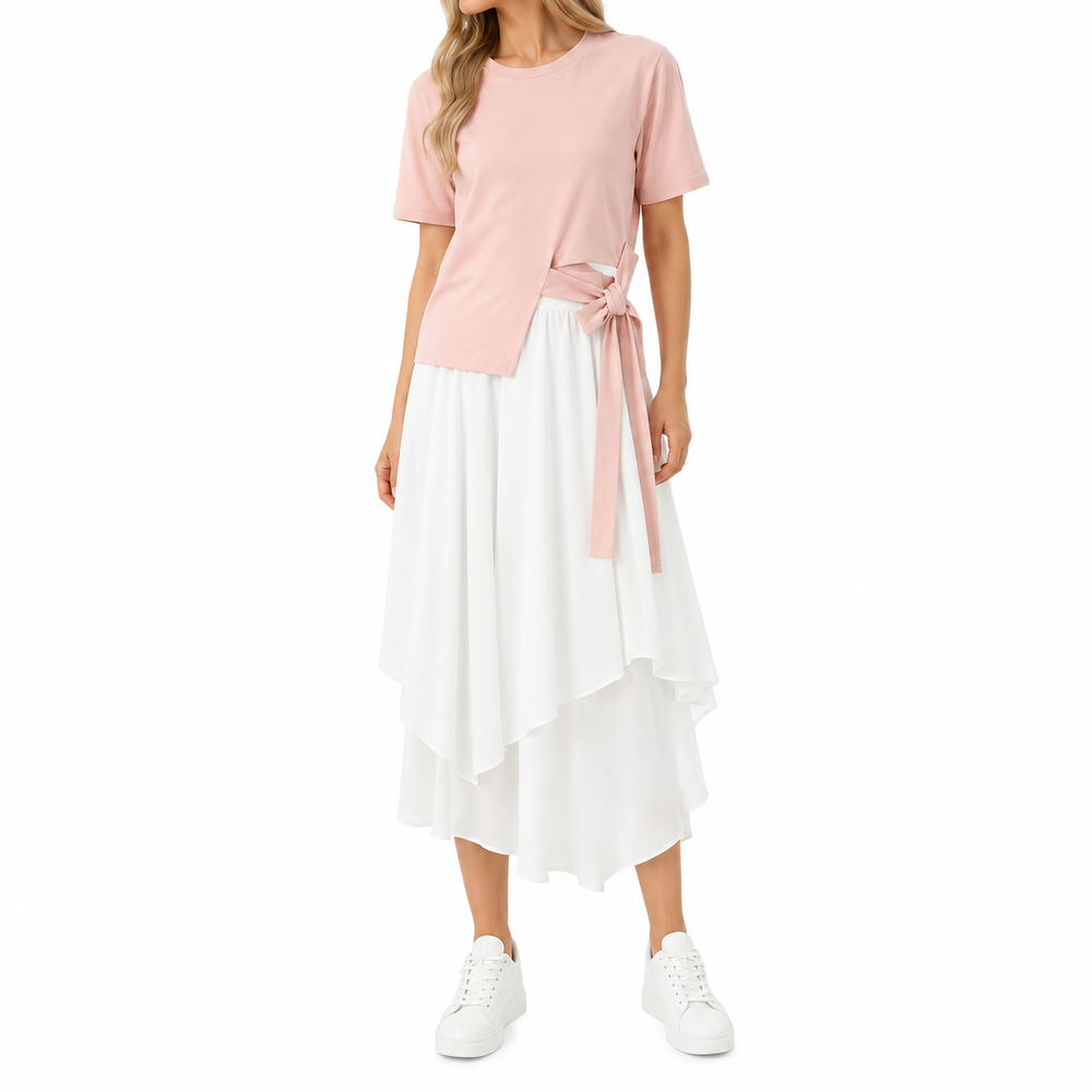 Хлопковая униформа с завязками по бокам и разделенным подолом Cotton Side Tie Split Hem Uniform