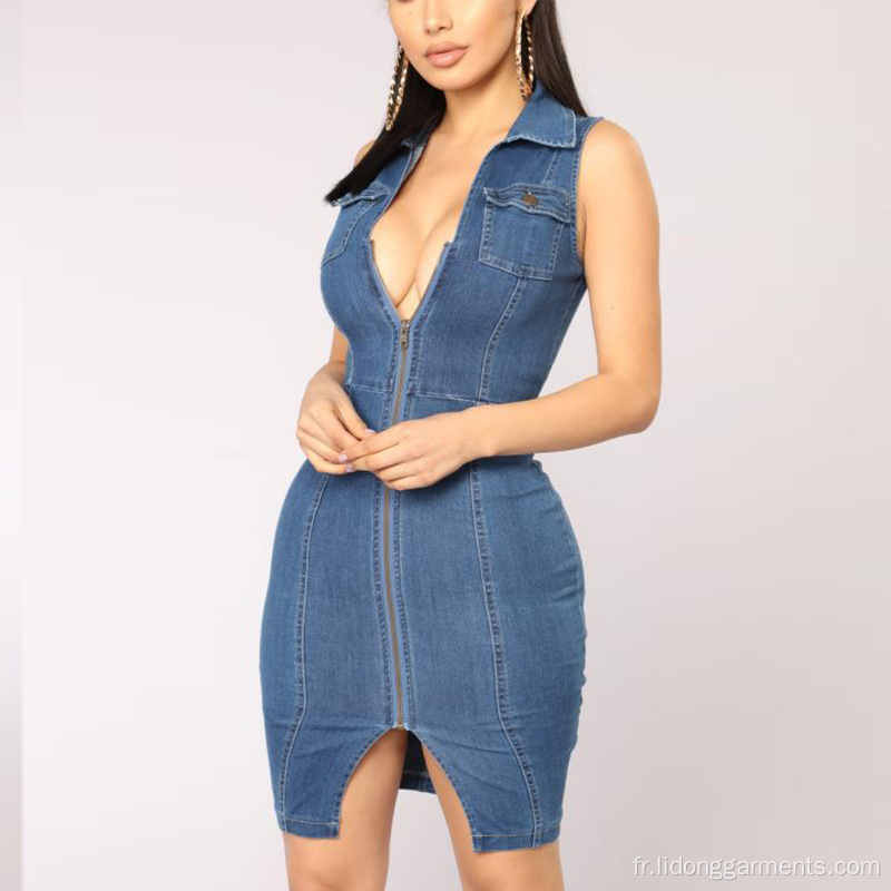 Nouveaux types de femmes Robe de jean sans manches causales