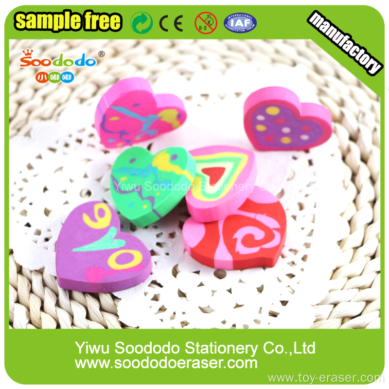 Heart shape extruded eraser flat product stationery