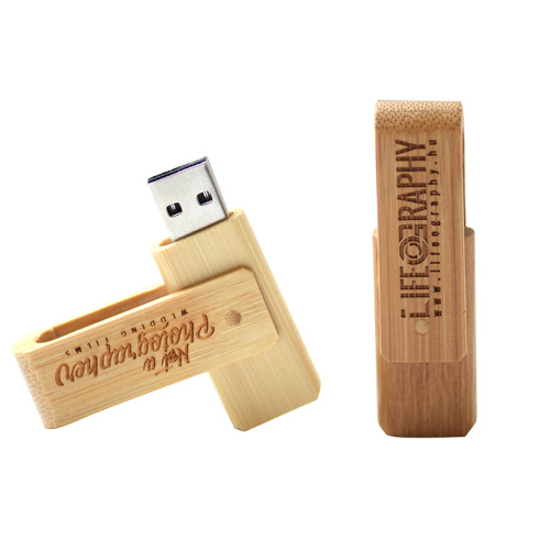 Unidad flash USB giratoria de madera suiza