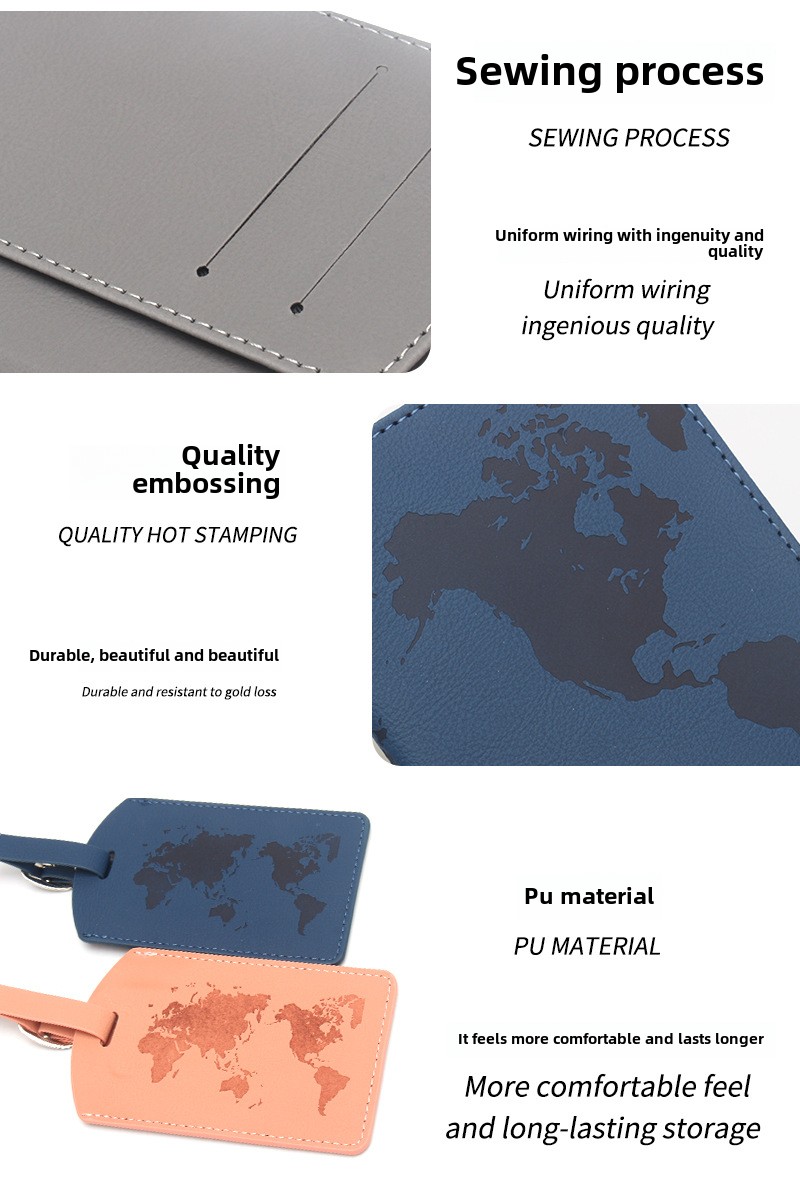 Modern Style Multi-Functional Travel Passport Bag Card Holder World Map RFID Passport Holder Luggage Tag Set Made of PU