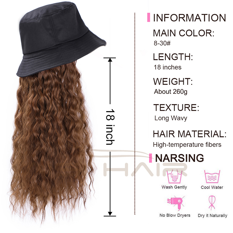 Aisi Hair Long Water Wave Outdoor Hat Knit Slouchy Party Hat Synthetic Light Brown Fiber Hair Extension With Black Cap For Women
