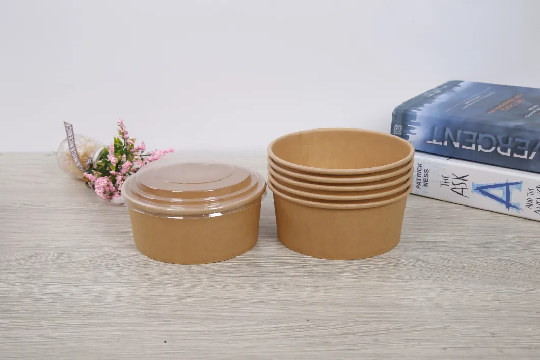 Kraft Paper Salad Bowl with Plastic Lid