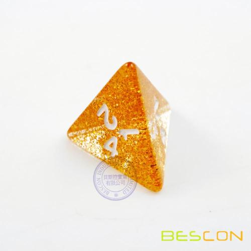 Golden Glitter 4 Sides Dice, Tetrahedral Dice