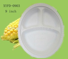 9 inch biodegradable disposable cornstarch plates with 3 compartment