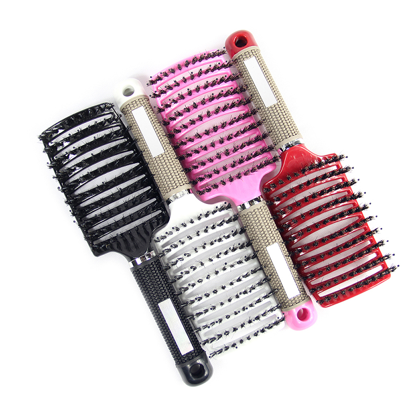 Anti-static Heat-resistant Curved Vent Boar Bristle detangling hair brush Massage Combs for Pro Hair Salon Barber Hair Styling