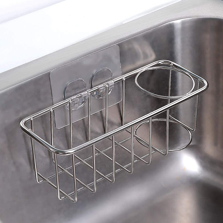 Kitchen Polished Stainless Steel Sink Suction Organizer Basket Sink Caddy Sponge Holder Soap Brush Holder