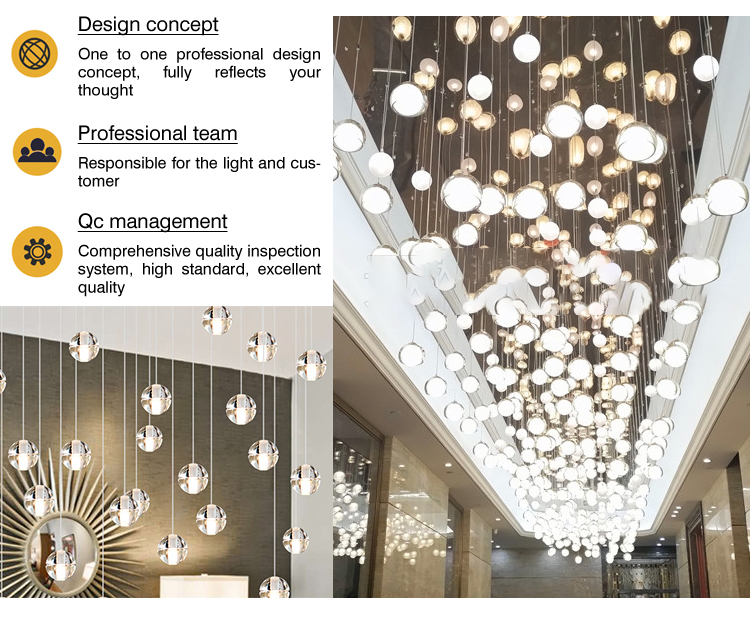 Lâmpada pendente suspensa de luxo em cristal com design one-stop e estilo bolha personalizável