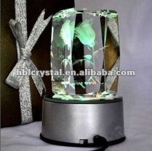 Beautiful crystal 3d laser cube with light base