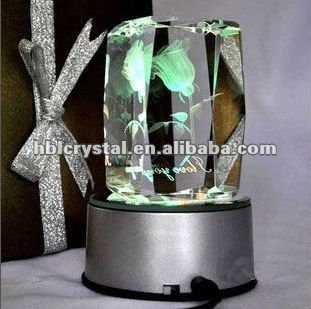 Beautiful crystal 3d laser cube with light base