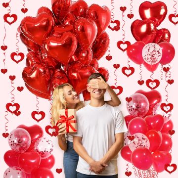 Heart shaped aluminum foil and latex balloons