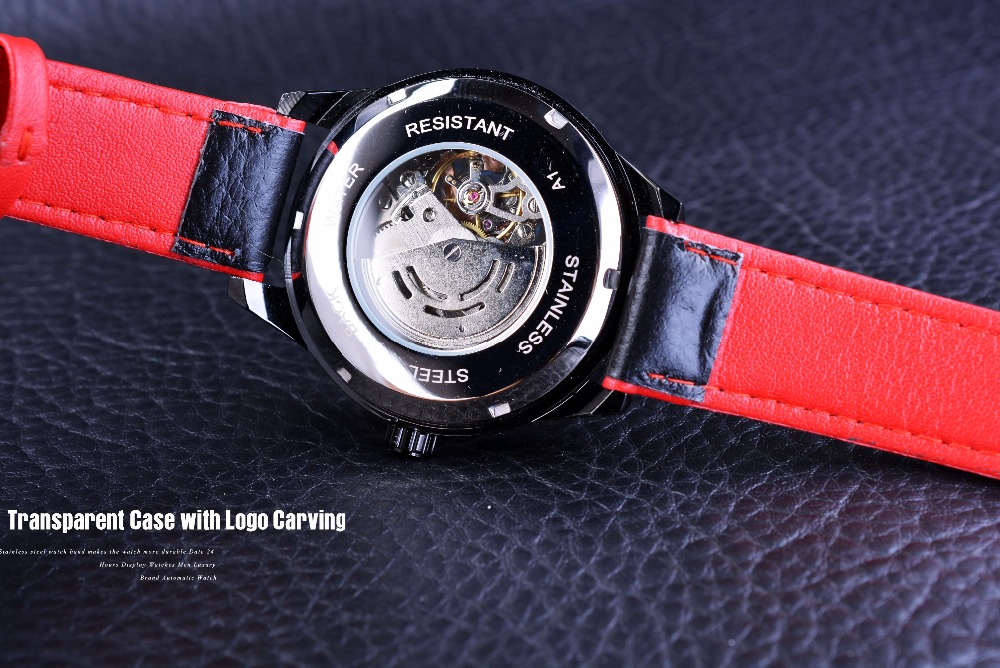 Top Brand Luxury Mens Forsining Motorcycle Design Transparent Genuine Strap Waterproof Skeleton Men Automatic Watches Clock
