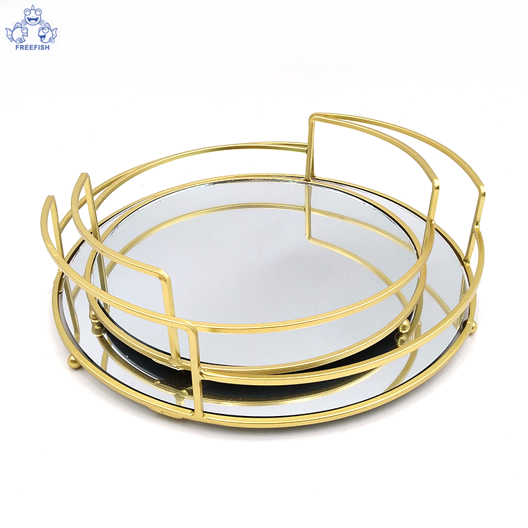 Bandeja adornada con espejos, bandeja de metal decorativa para joyería, bandeja redonda de metal para servir / bandeja otomana