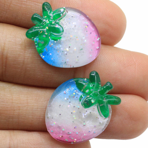 Glitter Flatback Resin Strawberry Cabochon Bead Artificial Fruit Food Craft Charms DIY Decoration Accessory Factory Supply