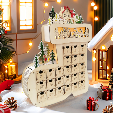 Wooden Advent Calendar With 24 Drawers Wooden Laser Cut Christmas Scene And Light Up For Christmas Gift