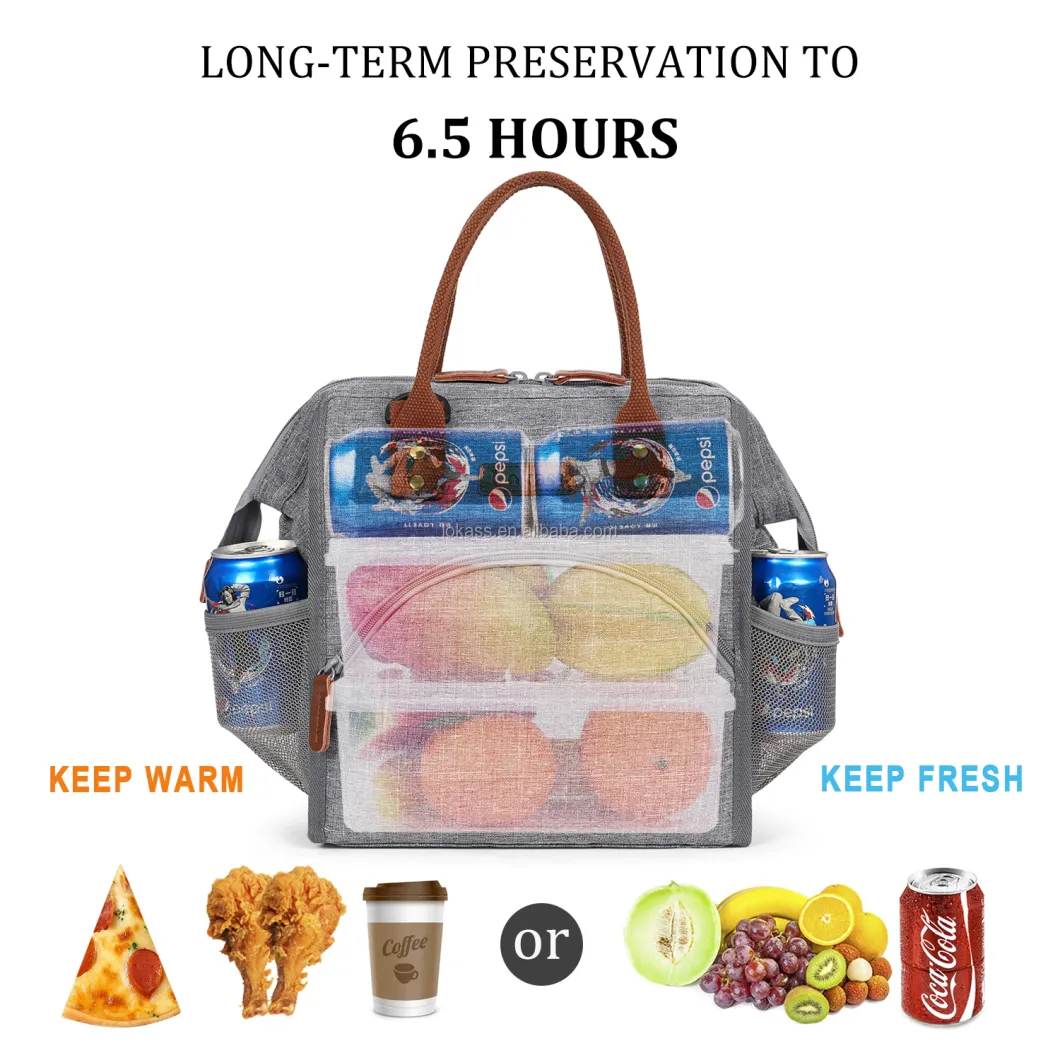 Wide-Open Thermal Snacks Organizer Lunch Carry Tote Bag Insulated Lunch Bag for Women Lunch Bag with Shoulder Strap Bag