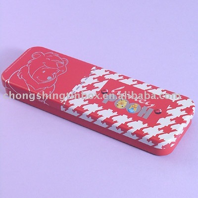 Rectangular red tin pencil box for kids