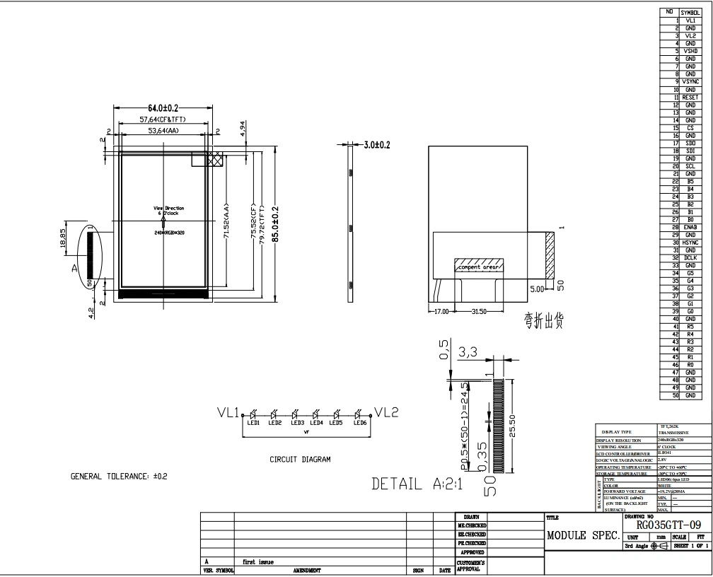 Ronen 3.5 Inch Transflective TFT LCD 240*320 Sunlight Readable LCD