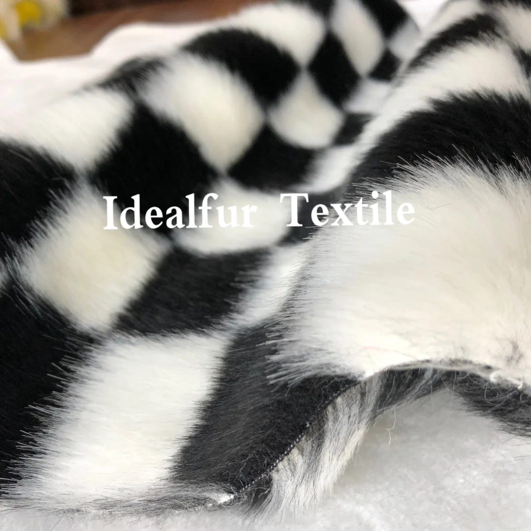 Black White Jacquard Short Pile Artificial Raccoon Fur