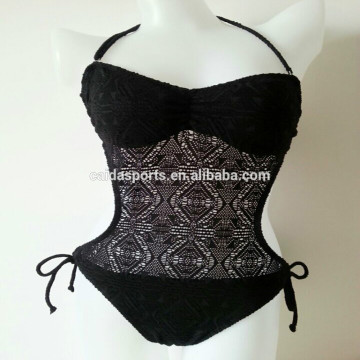 Lady modern black crochet swimsuit