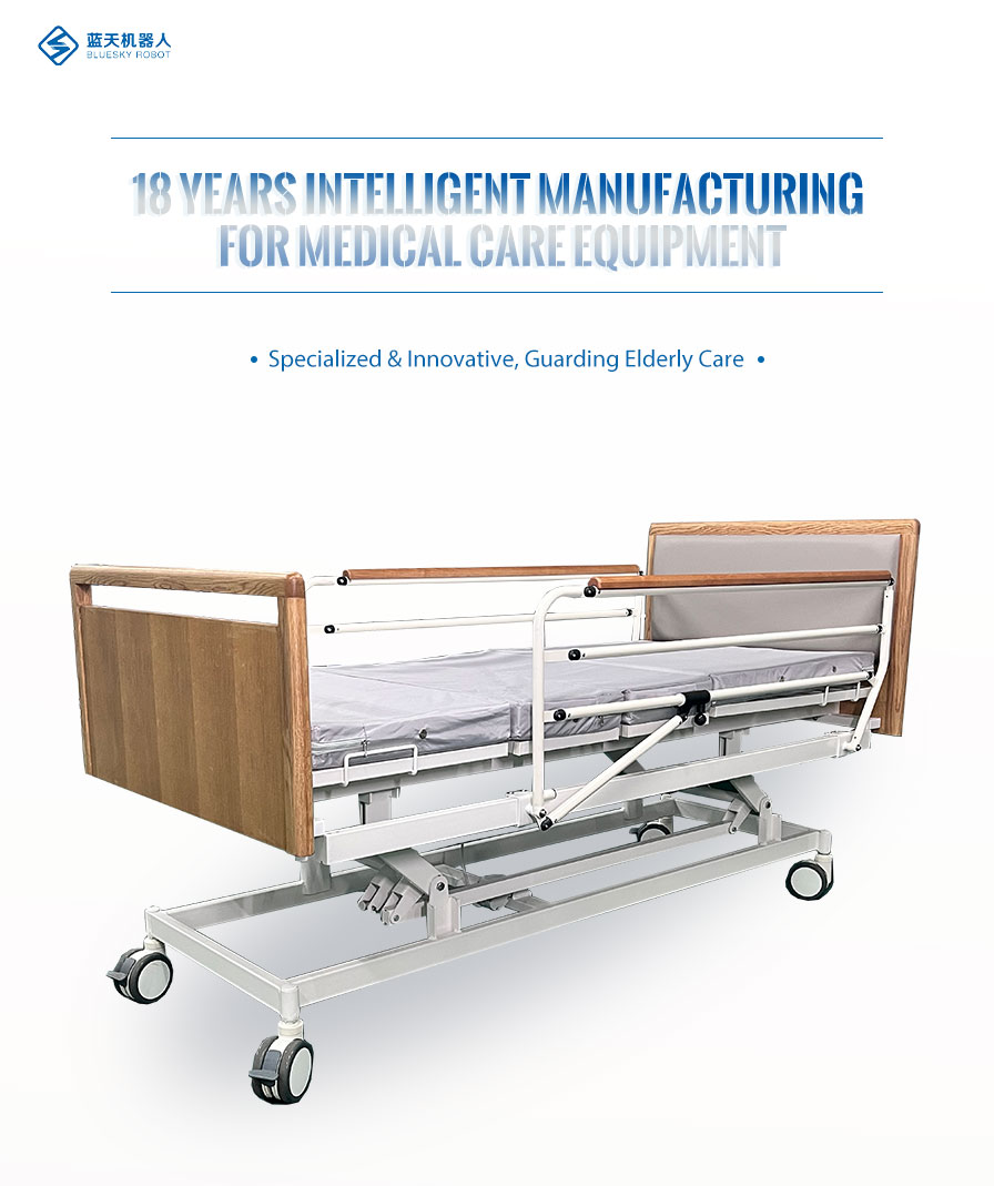 Cama elevadora de pacientes con barandillas laterales de seguridad. patient lift bed with safety side rails