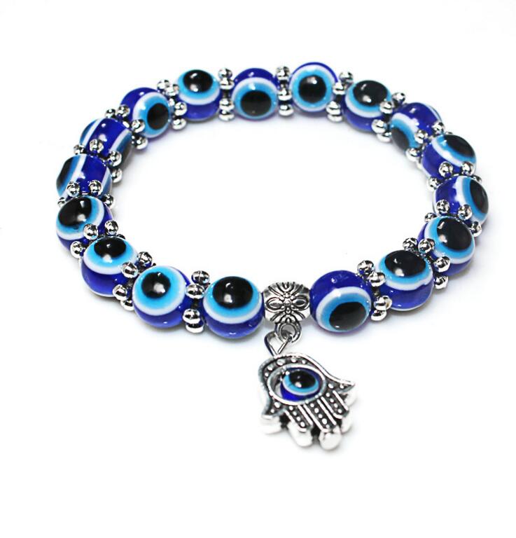 Nouveau mode femmes acrylique yeux bleus perles Charms Hand Evil Eye Bracelets