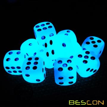 Bescon Two Tone Leuchtwürfel D6 16mm 12er Set ICY ROCKS, 16mm Sechs-seitiger Würfelblock (12)