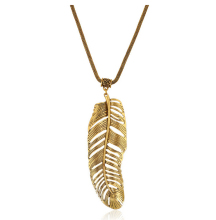 Vintage Gold Leaf Feather Alloy Women Pendant