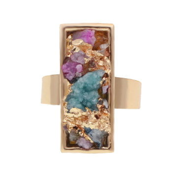 18k Gold Color Natural engagement Rectangle Drusy Crystal Rings